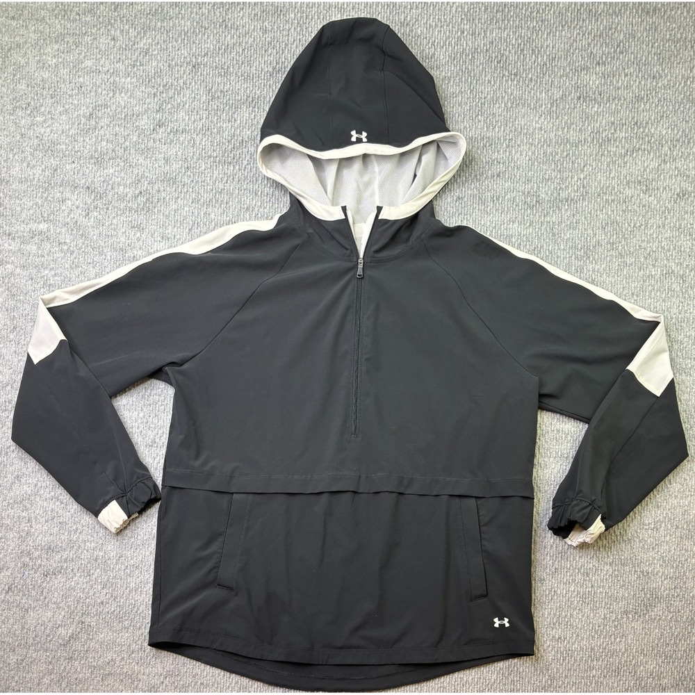 Under Armour UA Storm Woven Anorak Womens Large Black White 1/2 Zip 1315118